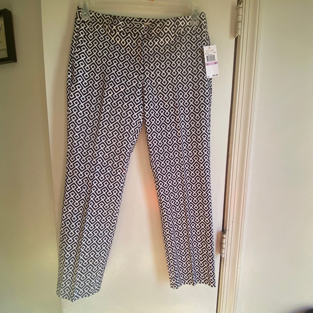 MICHAEL KORS Womens Black White Geometric Print Crop Pants Size‎ 6P